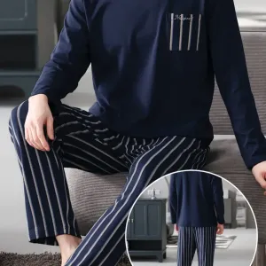 Ensemble de pyjama homme en pur coton à manches longues, idéal pour le printemps