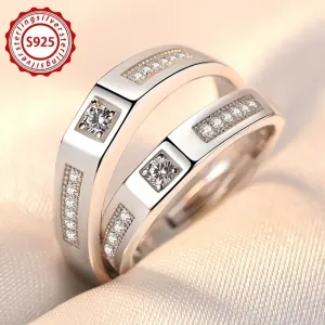 Bagues de couple en argent 925 serties de zircons synthétiques