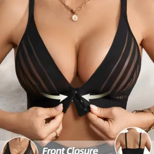 Soutien-gorge sans armatures à rayures, ouverture sur le devant, bonnets fins