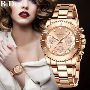 Montre élégante pour femme, boîtier en alliage, bracelet en acier inoxydable