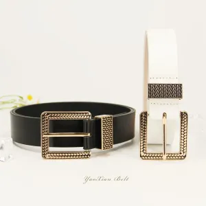 Ceinture femme à boucle rétro dorée - Ceinture légère et luxueuse en cuir PU
