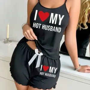 Ensemble débardeur et short imprimé « J’aime mon mari sexy » pour femme