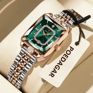 Montre femme carrée élégante, étanche, en acier inoxydable