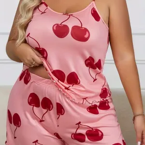 Ensemble débardeur et camisole grande taille pour femme, imprimé cerises sucrées