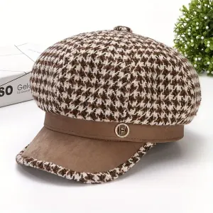 Béret pied-de-poule style coréen pour femme - Léger et non extensible