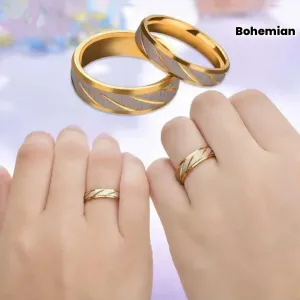 Lot de 2 bagues de couple bohèmes dorées à rayures (4/6 mm de largeur)