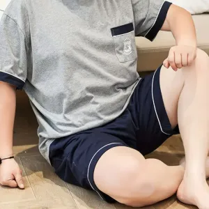 Ensemble T-shirt à poches patchwork et short bleu marine pour homme