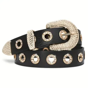 Ceinture Punk Rock Femme LCG LUCHENGYI - Ceinture à œillets en similicuir ornée de strass