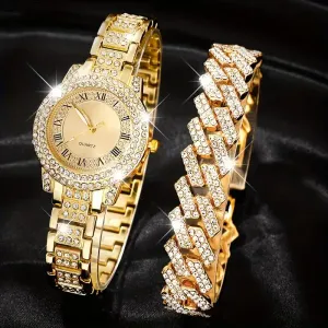 Montre-bracelet à quartz pour femme, cadran rond, style deux pièces
