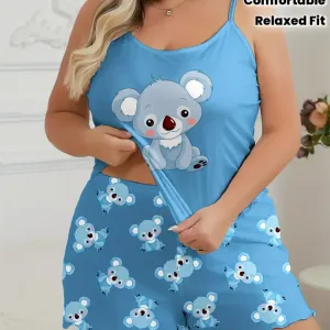 Ensemble pyjama grande taille femme - Pyjama imprimé koala, pantalon et haut doux