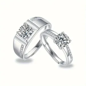 1 paire d'alliances élégantes et luxueuses, serties de zirconiums synthétiques