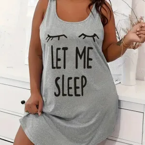Robe de nuit décontractée grande taille pour femme, imprimé cils et lettres