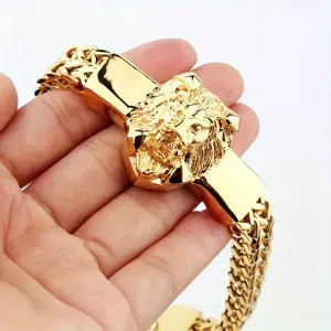 Bracelet homme à maillons tête de lion - Bracelet robuste en acier inoxydable 304