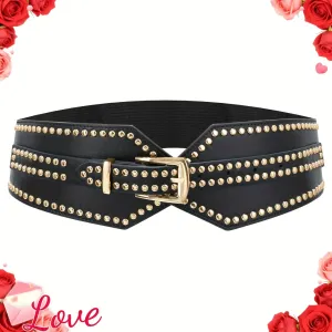 Ceinture élastique large cloutée style punk pour femme - Ceinture extensible épaisse