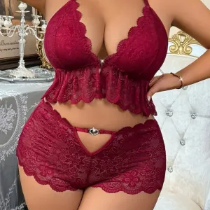 Ensemble de lingerie grande taille avec empiècement en dentelle sur le devant