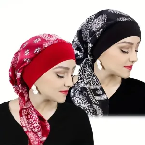 Lot de 2 bonnets à larges bords imprimés et extensibles pour femme