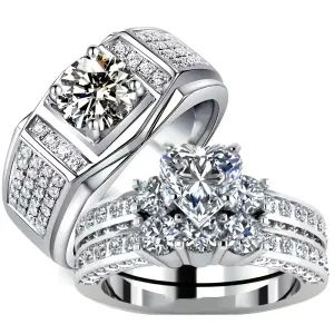 Bague de couple tendance, double bague en zircone synthétique et ensemble de bagues