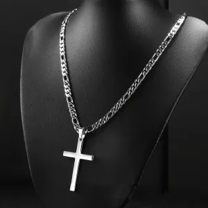 Collier pendentif croix pour homme en acier inoxydable 201 avec chaîne cubaine