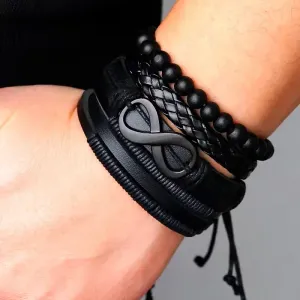 Ensemble de 4 bracelets en similicuir tressé avec symbole de l'infini
