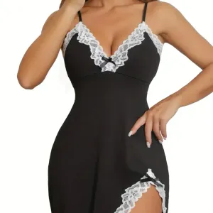 Nuisette d'été sexy pour femme, courte, noire, moulante, ornée de dentelle