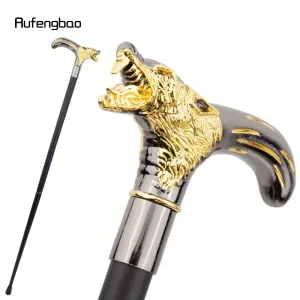 Canne décorative élégante à pommeau de loup noir doré, style gentleman