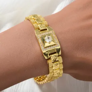 Bracelet unisexe large vintage fait main, incrusté de zirconiums synthétiques