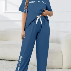 Ensemble pyjama grande taille pour femme, composé d'un haut à manches courtes