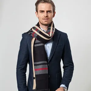 Écharpe rayée élégante pour homme - Bleu marine et marron/rouge