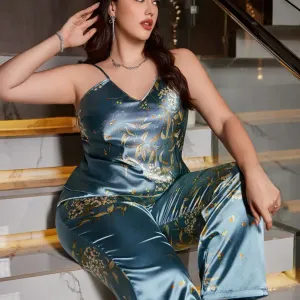 Ensemble pyjama femme grande taille, débardeur et pantalon long imprimé cerises