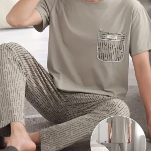 Ensemble pyjama homme en pur coton, manches courtes, léger