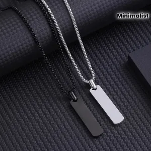 Collier minimaliste pour homme avec pendentif géométrique rectangulaire en acier inoxydable