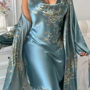 Nuisette camisole imprimée grande taille à col en polaire