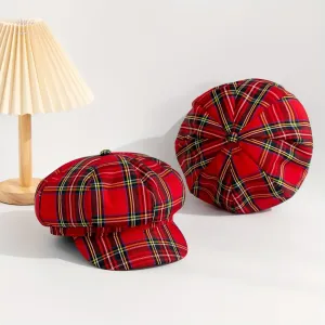 Casquette gavroche à carreaux rouges pour femme - Style rétro britannique
