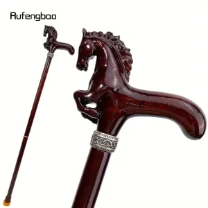 Canne décorative Rufengbao élégante en bois marron, motif cheval - 96 cm