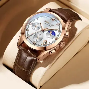 Montre homme GUANQIN à quartz de luxe avec strass | Aiguilles lumineuses