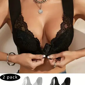 Soutien-gorge à fermeture avant pour femme, lot de 2 en dentelle tendance