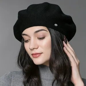 Béret chaud d'hiver en laine pour femme, élégant avec logo métallique