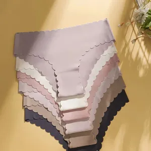 Lot de 6 culottes unies pour femme, ornées de dentelle ondulée