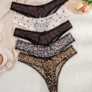 Lot de 5 culottes confortables pour femme, imprimé léopard