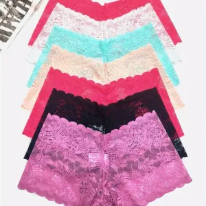 Lot de 7 culottes en dentelle sexy pour femme, motif dentelle ondulée
