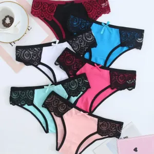 Lot de 6 culottes sexy en dentelle contrastée pour femme