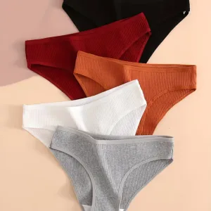 Lot de 5 culottes côtelées respirantes et confortables pour femme