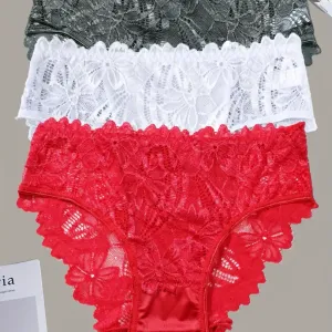 Lot de 3 culottes en satin et dentelle florale pour femme
