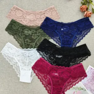 Lot de 6 culottes bikini transparentes pour femme - Culottes semi-dentelles