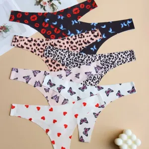 Lot de 7 strings sans coutures pour femme, imprimés graphiques