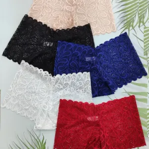 Lot de 5 culottes shorty en dentelle florale, douces et confortables