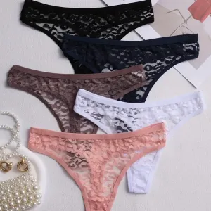 Lingerie sexy et respirante, taille mi-haute, 5 pièces, transparente