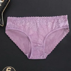 6-Pack Floral Lace Hollow-Out Briefs Sexy Breathable Solid Color Women'S Underwear
