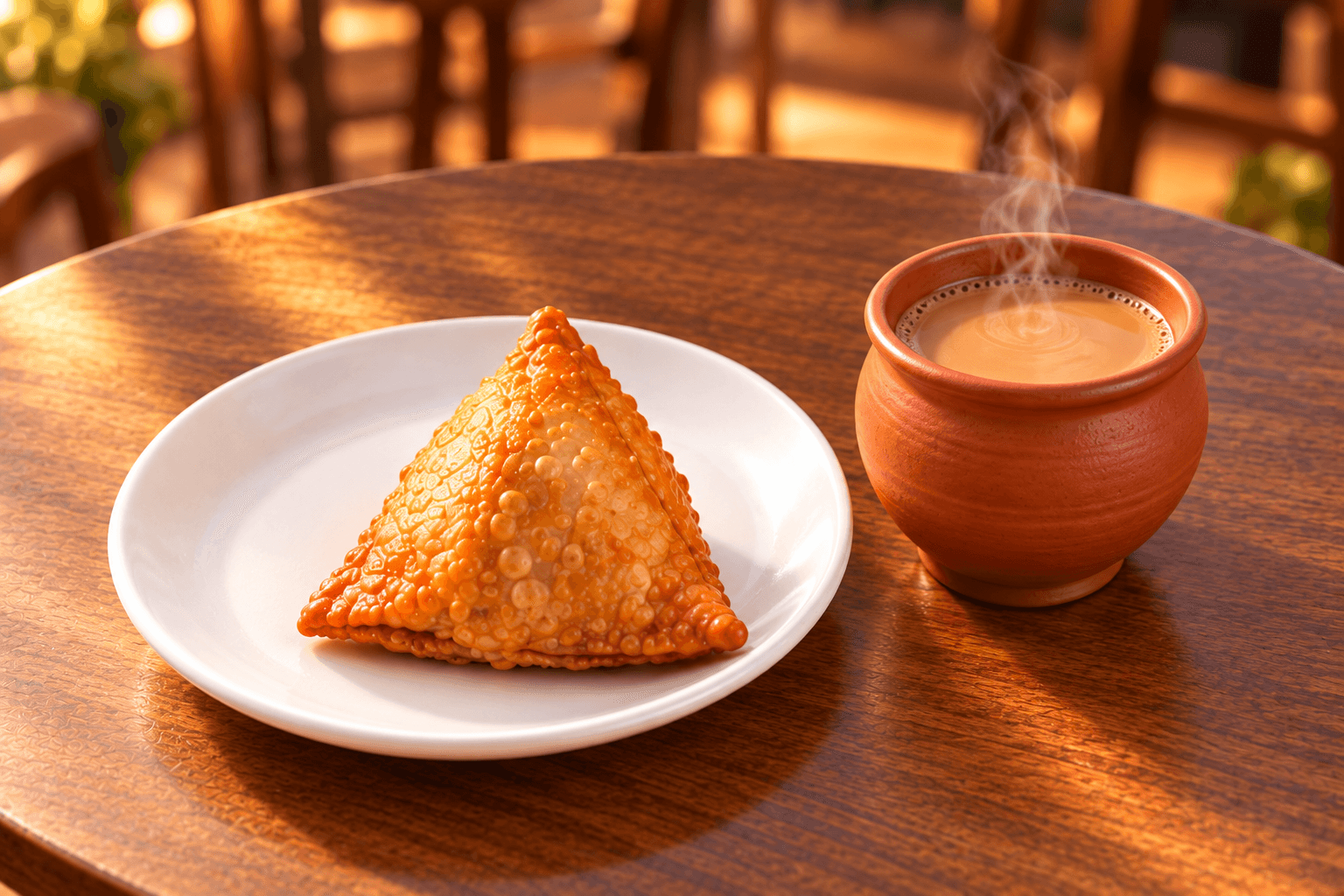 One shingara and one terracotta coffee cup for one person